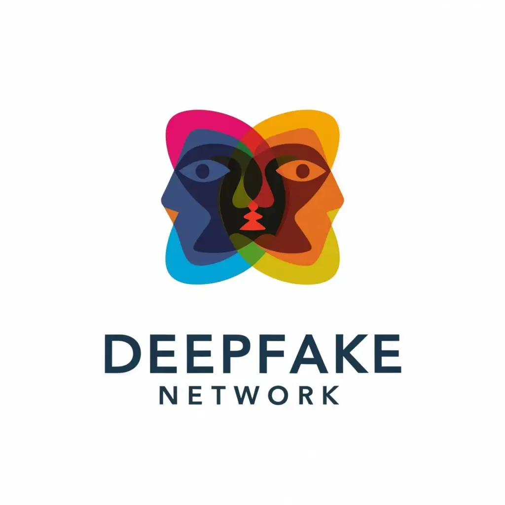 a logo design,with the text "Deepfake Network", main symbol:Icon:

The icon consists of two intertwined faces, one representing a real human face and the other appearing distorted or glitched, symbolizing the manipulation possible with deepfake technology.
The real face is depicted in a serene and natural manner, while the distorted face exhibits pixelation or fragmentation to signify the artificiality of the image.
Both faces are oriented in a conversational manner, suggesting the social networking aspect of the platform.
Typography:

The wordmark "Deepfake Network" is written in a modern and sleek typeface to reflect the technological nature of the platform.
The use of capitalization emphasizes the brand name and lends a sense of authority to the logo.
Color Scheme:

The color scheme incorporates contrasting tones to evoke a sense of intrigue and caution.
Deep shades of blue represent trust and reliability, while accents of vibrant red or orange convey alertness and vigilance.
The juxtaposition of these colors serves to highlight the dual nature of deepfake technology—both its potential for innovation and its risks.
Composition:

The icon is positioned adjacent to the wordmark, creating a balanced composition that maintains visual harmony.
The overall layout is compact and scalable, ensuring readability and recognizability across various digital platforms and screen sizes.
Support dark mode and light mode,complex,clear background

No Text