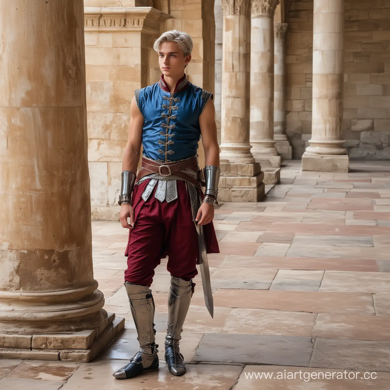 BronzeSkinned-Youth-in-Silver-Attire-Standing-on-Ancient-Palace-Terrace