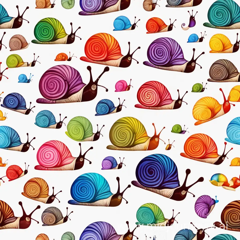 Vibrant Snail Parade on a Clean Canvas