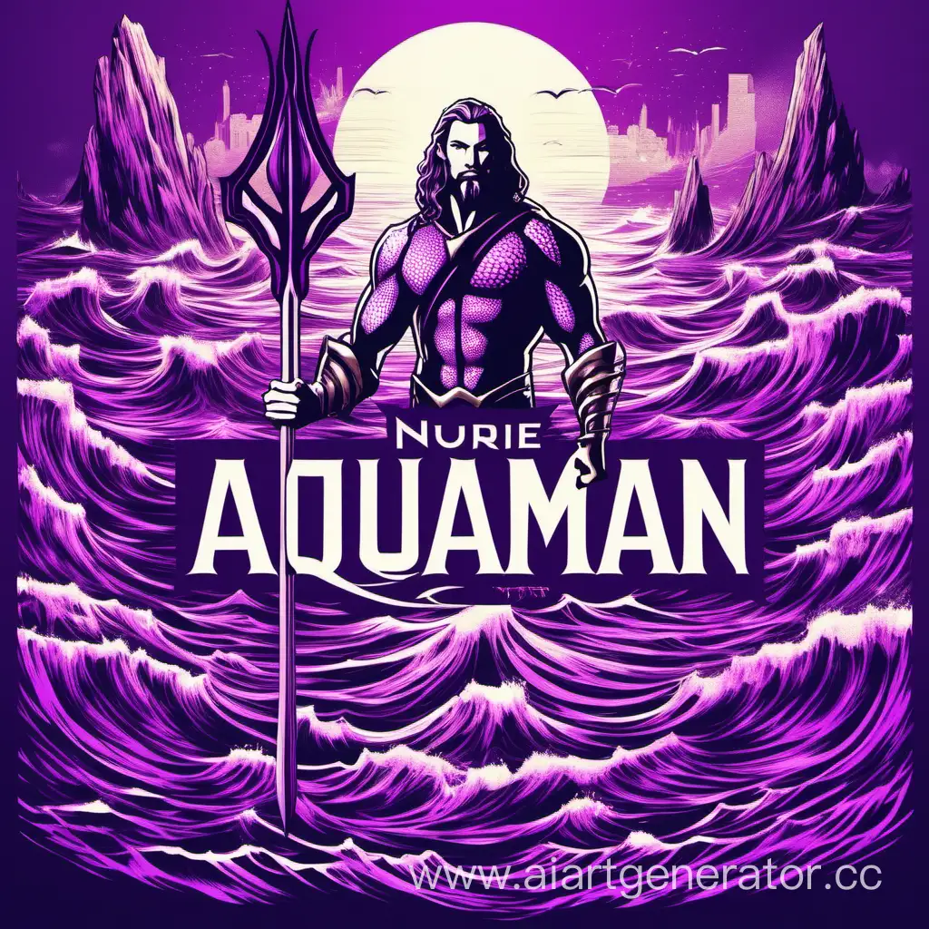 Аватарка где есть новый аквамен из фильма аквамен потерянное царство в фиолетовом ретро стиле с надписью по середине: NouIe