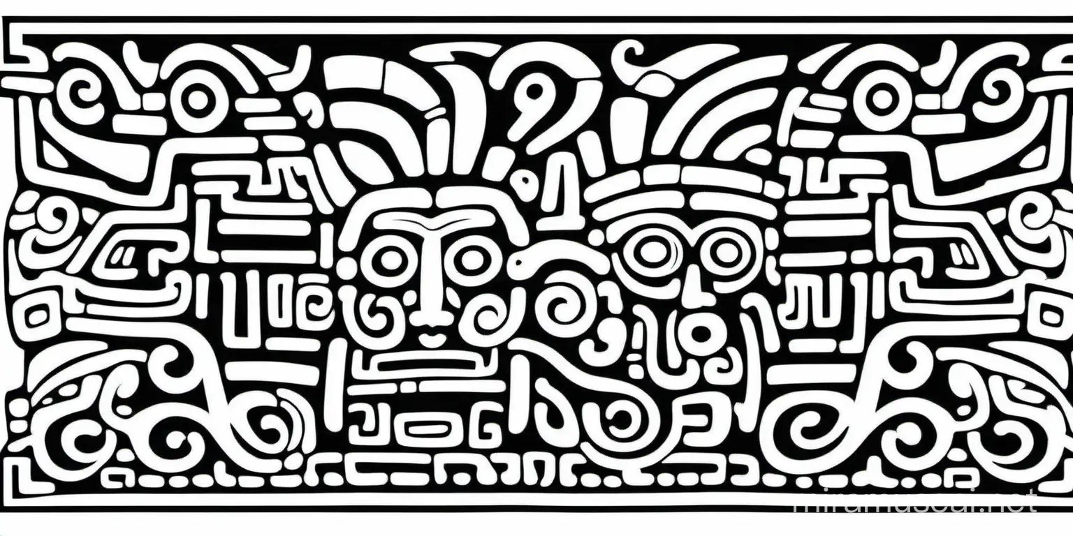 Mayan Glyph Outline Coloring Book Ancient Symbols on White Background