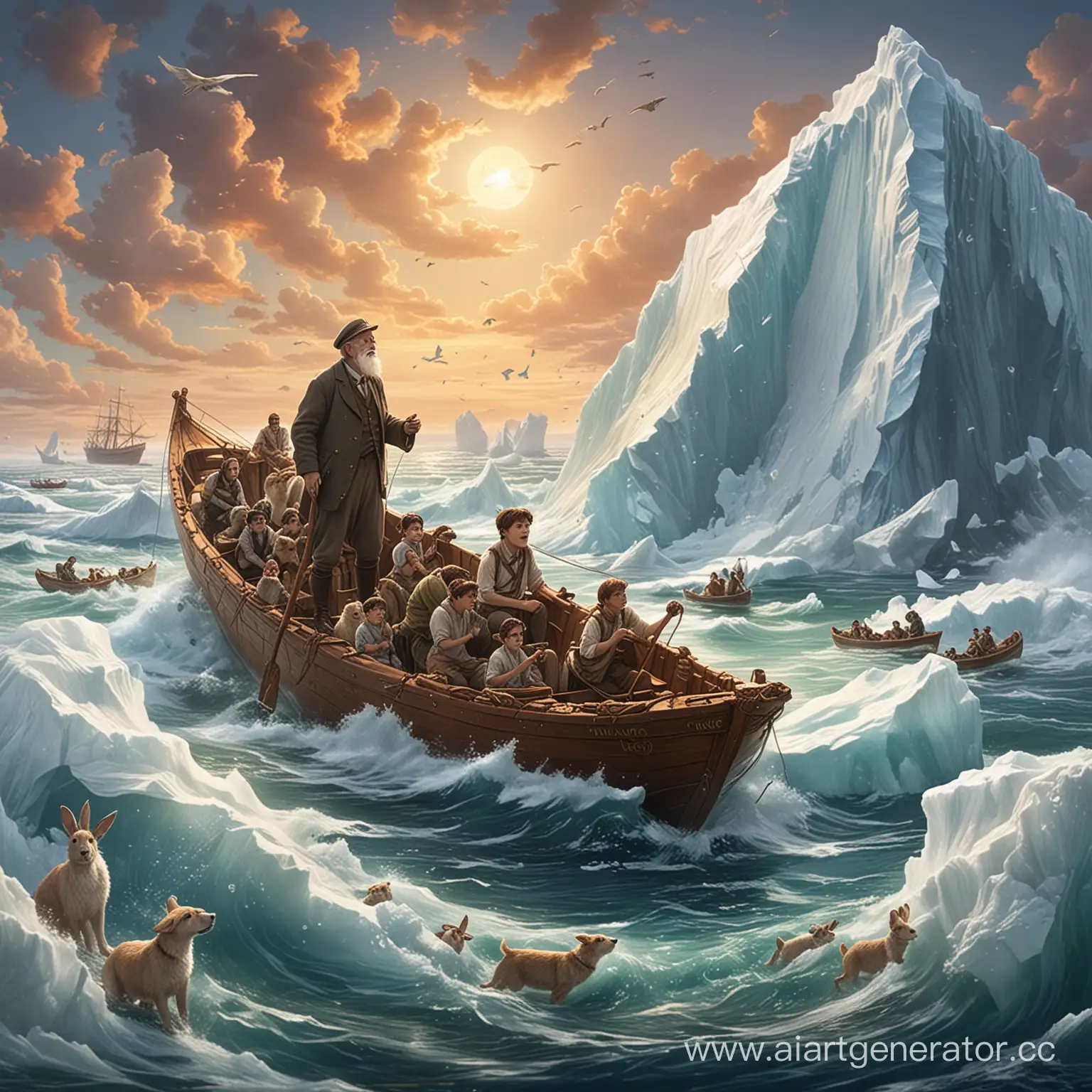 Grandpa-Mazai-Saves-Titanic-with-Rabbits-Dog-and-Mermaid-from-Iceberg