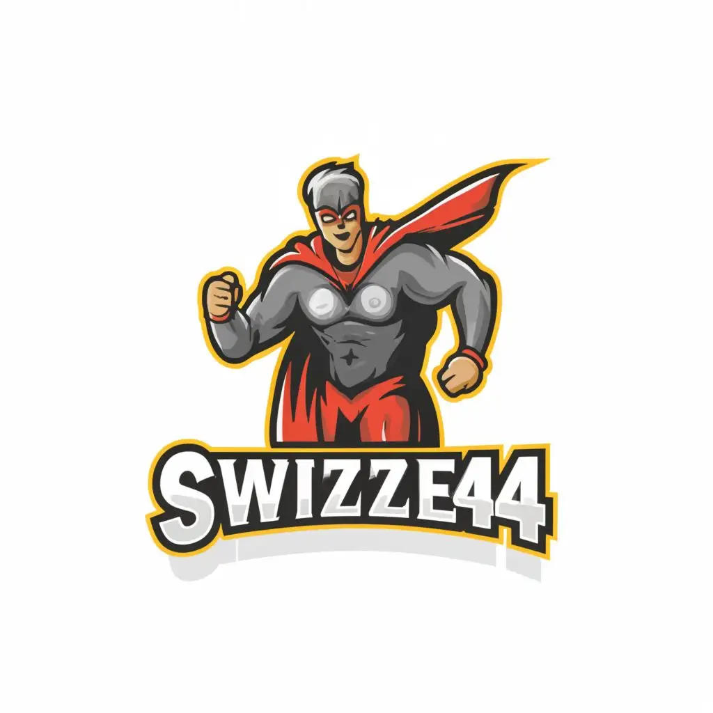 a logo design,with the text "Swizzle44", main symbol:Superhero,Moderate,be used in Entertainment industry,clear background