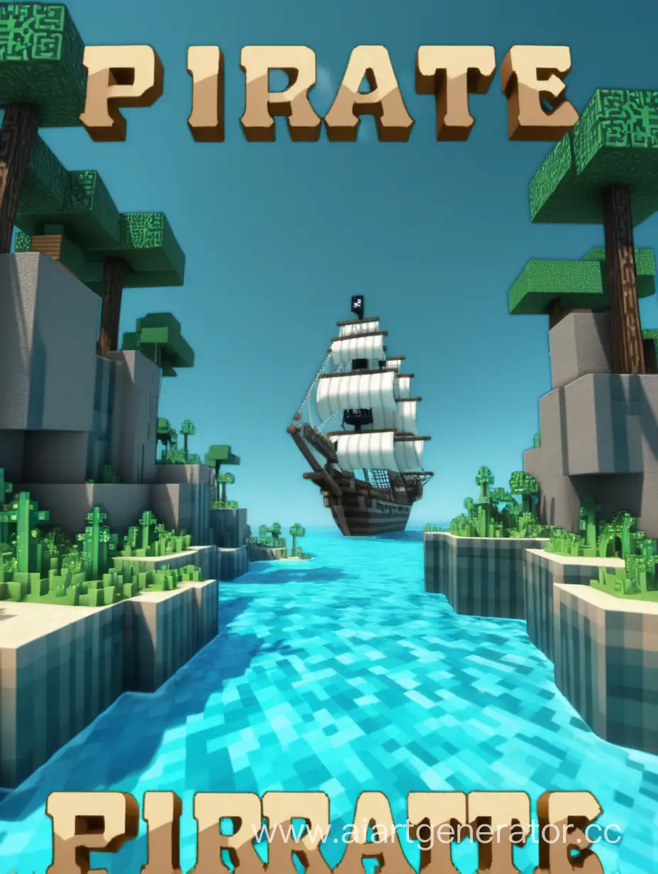 Water background in Minecraft style with the inscription Pirate