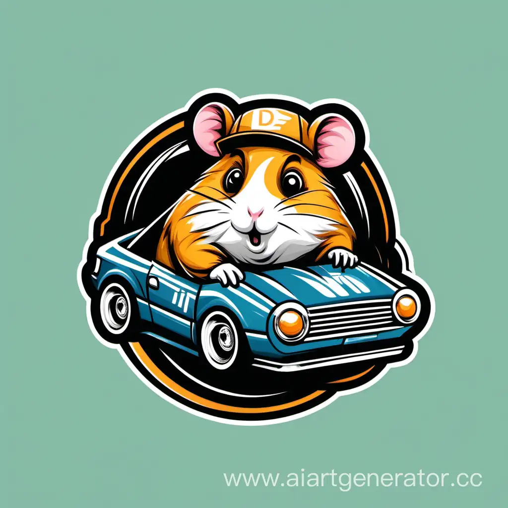 logo design for a drift car service, where a cool hamster does something with a car