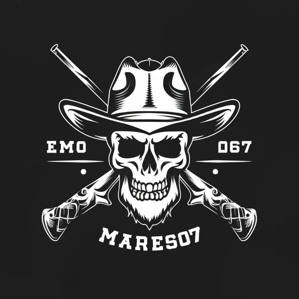 logo, cowboy skull, with the text "Mares07_", typography