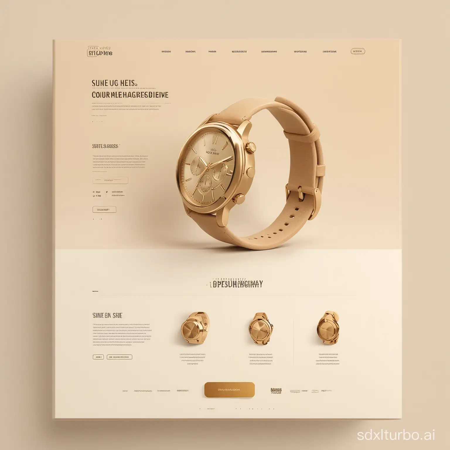 website ui/ux, product white and golden beige color, full page, ecommerce