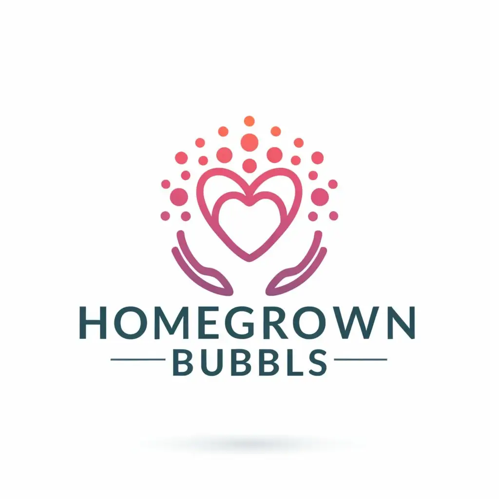 a logo design, with the text 'Homegrown Bubbles', main symbol: Soap, bathing, heart bubble, Moderate, to be used in Beauty Spa industry, clear background, slogan 'Handcrafted with Heart, Bubbling with Care!'
