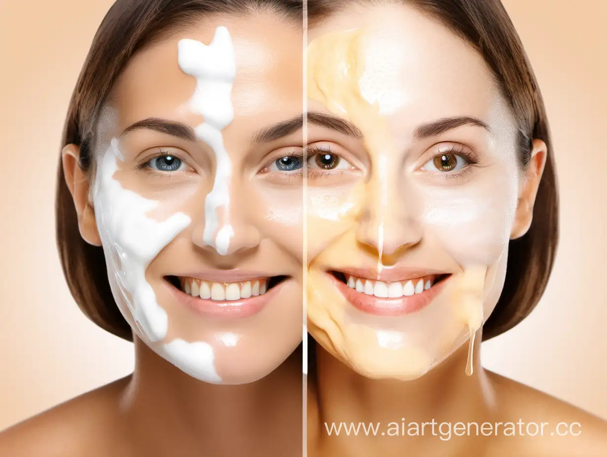 A comparison of two faces, one with dull and oily skin and one with bright and clean skin, with the caption “Agelite Vitamin C Facewash: The difference is clear”
