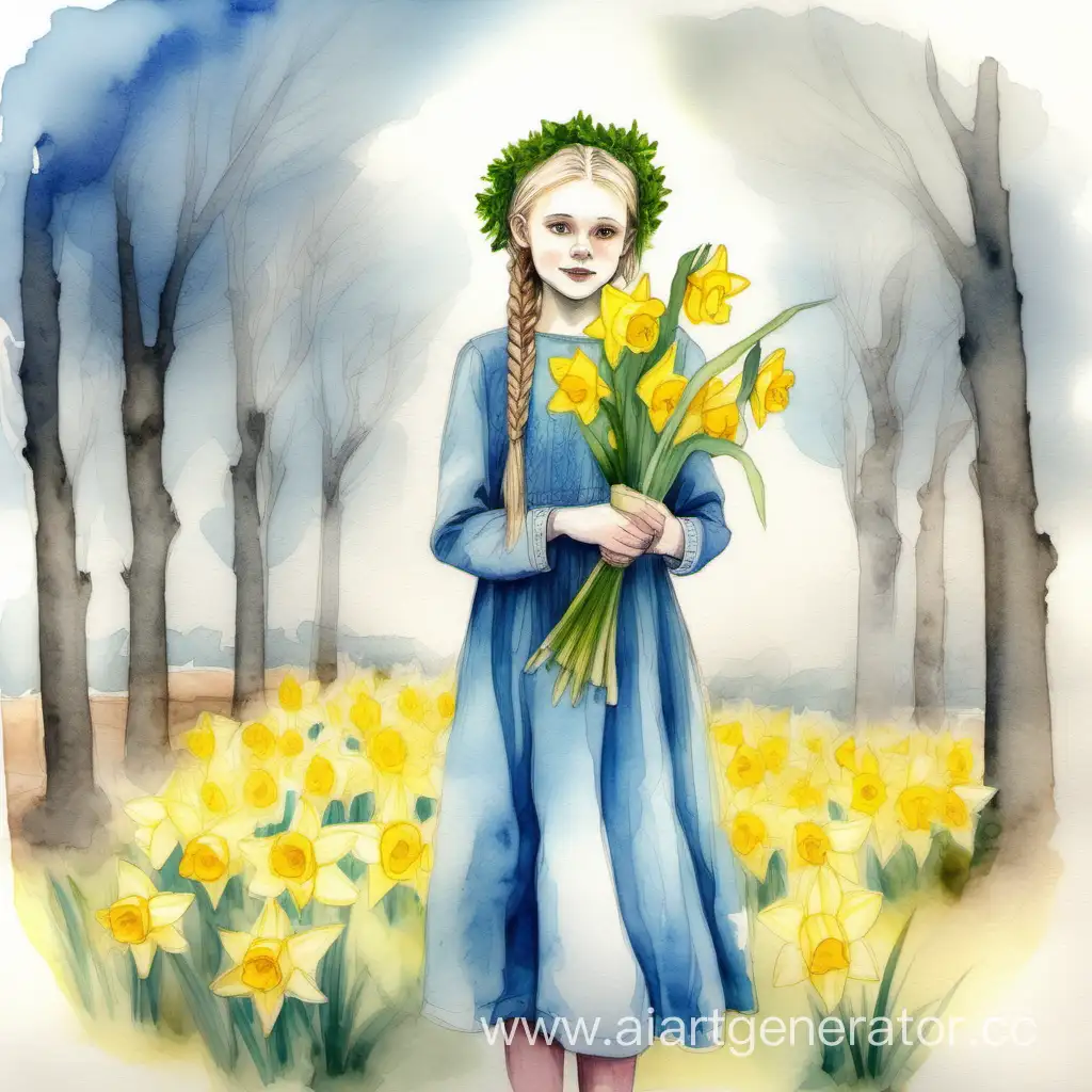 Young-Girl-with-Daffodils-in-a-Whimsical-Forest-Scene