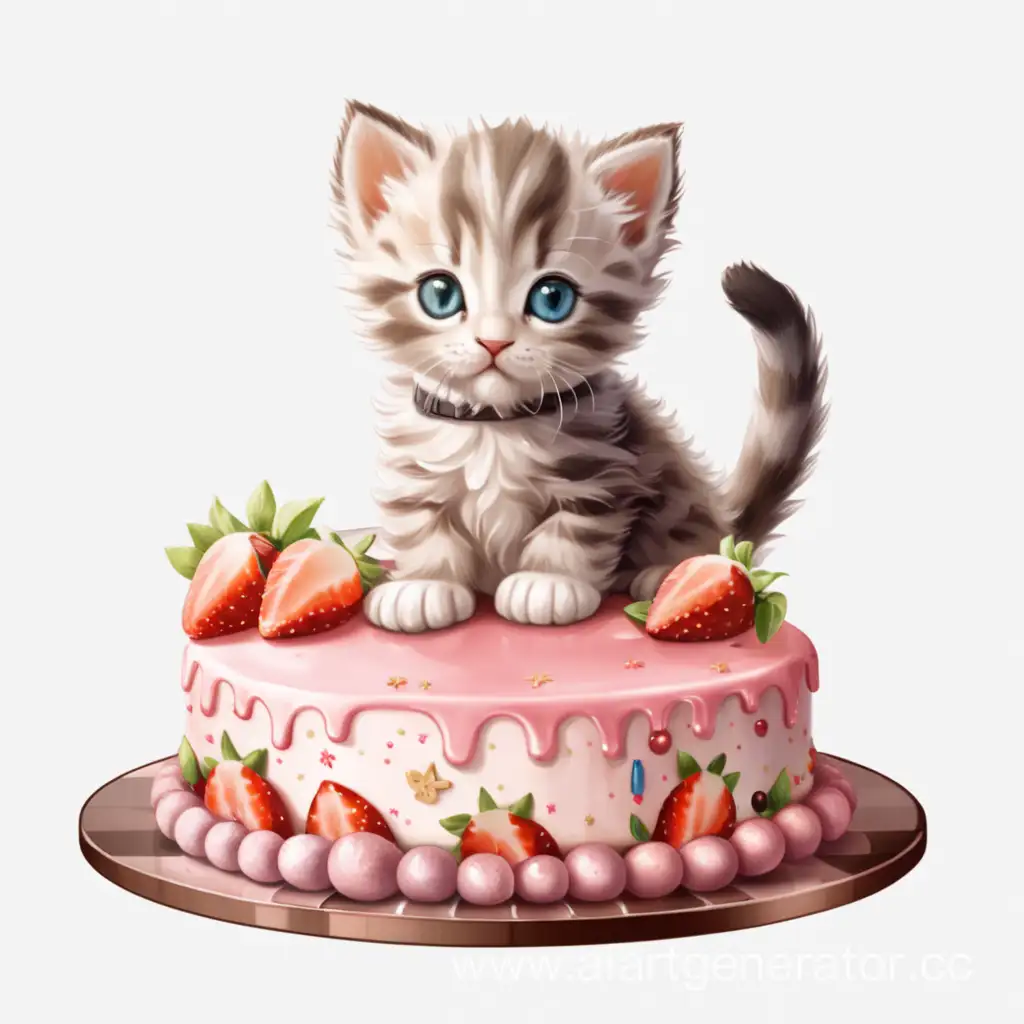 Adorable-Kitten-Sitting-on-a-Delicious-Cake-Transparent-Background