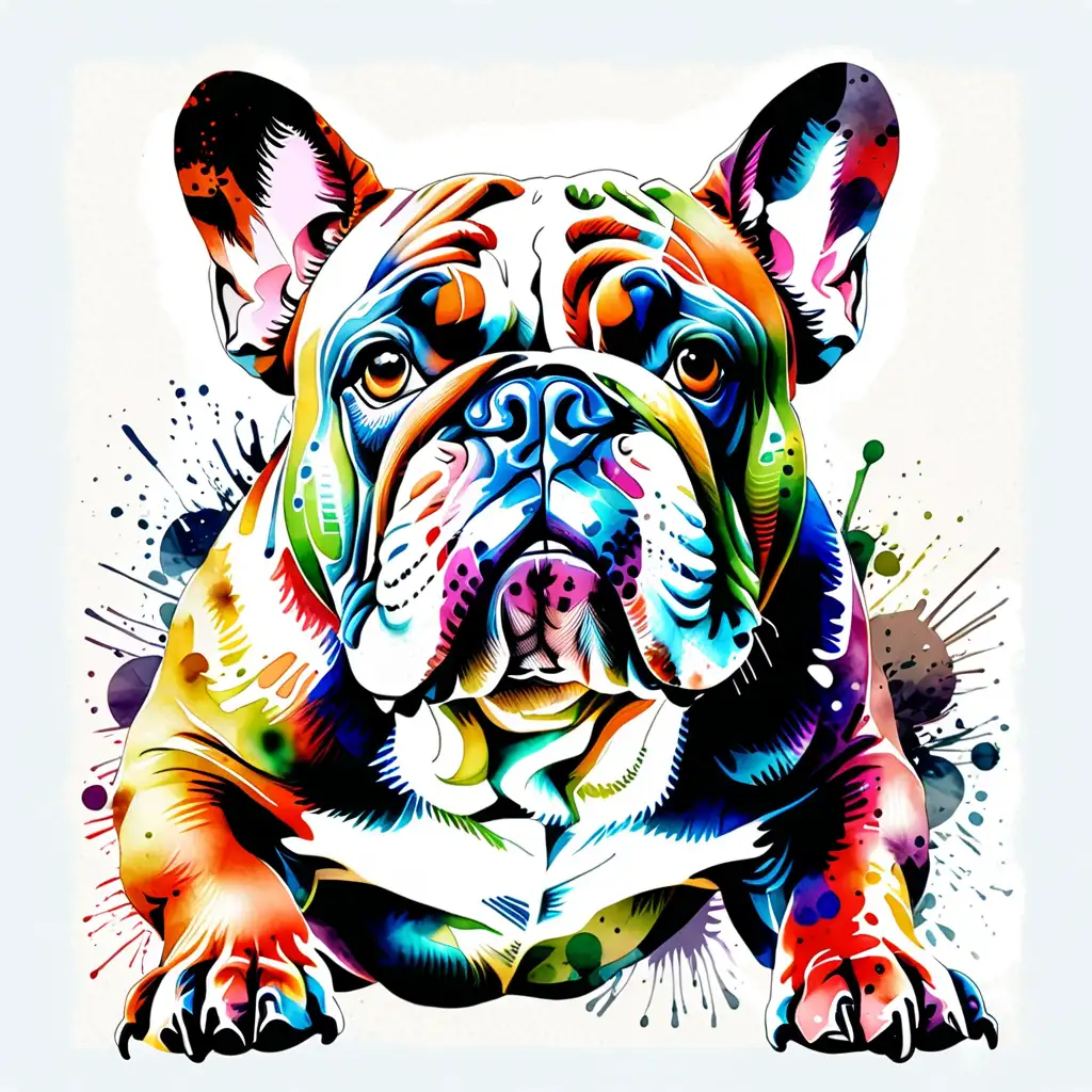 Vibrant Bulldog Portrait Multicolored Watercolor Style on Muted Background