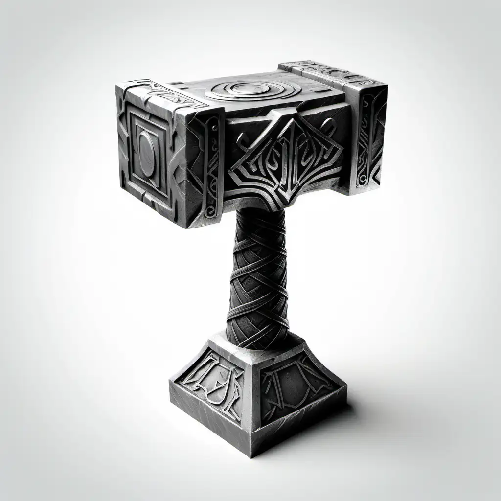 SHow me an original version of Thor's Hammer, Mjolnir, in grayscale with a white background