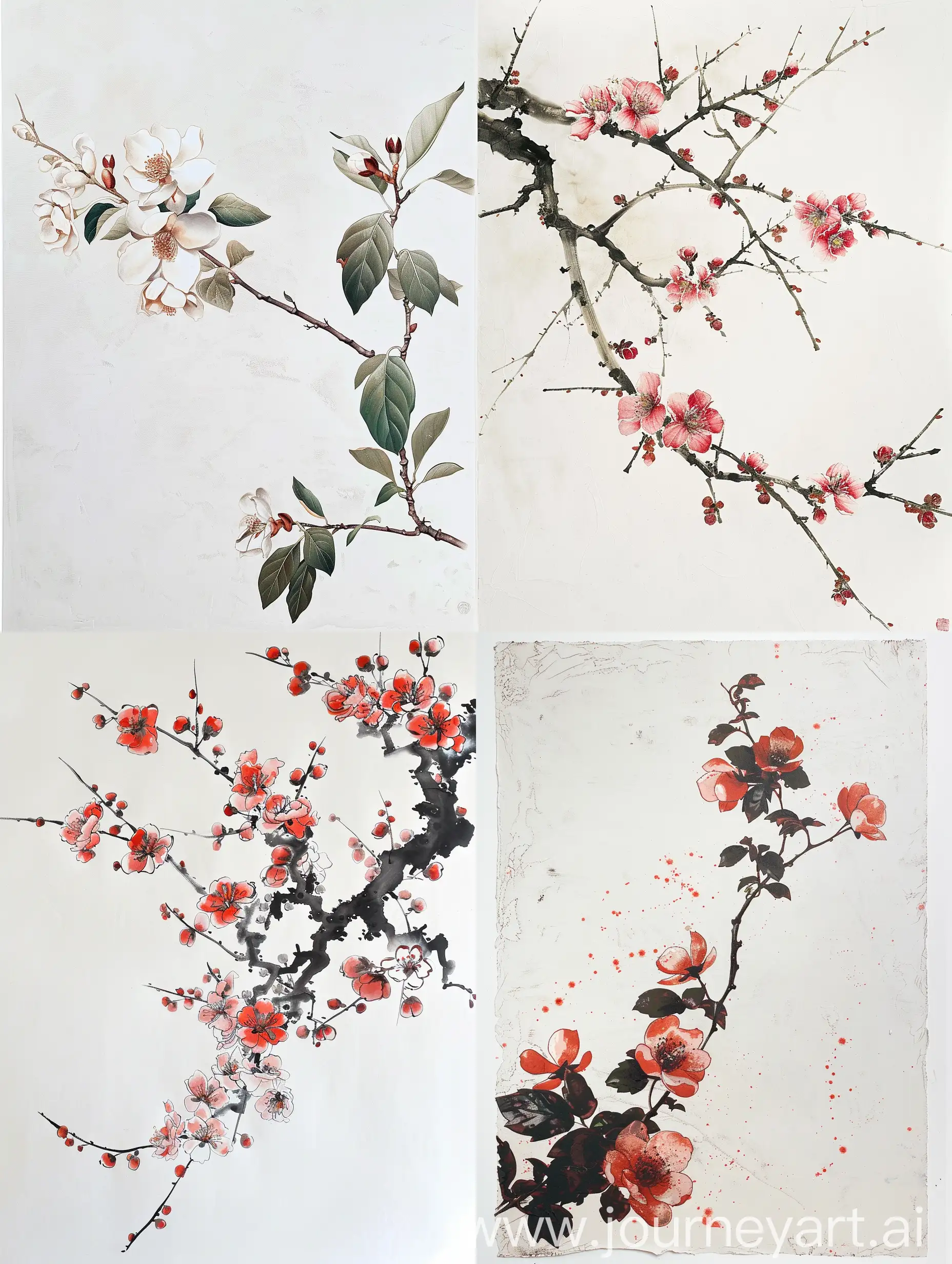 Delicate-Flower-Branch-Painting-on-Clean-White-Background