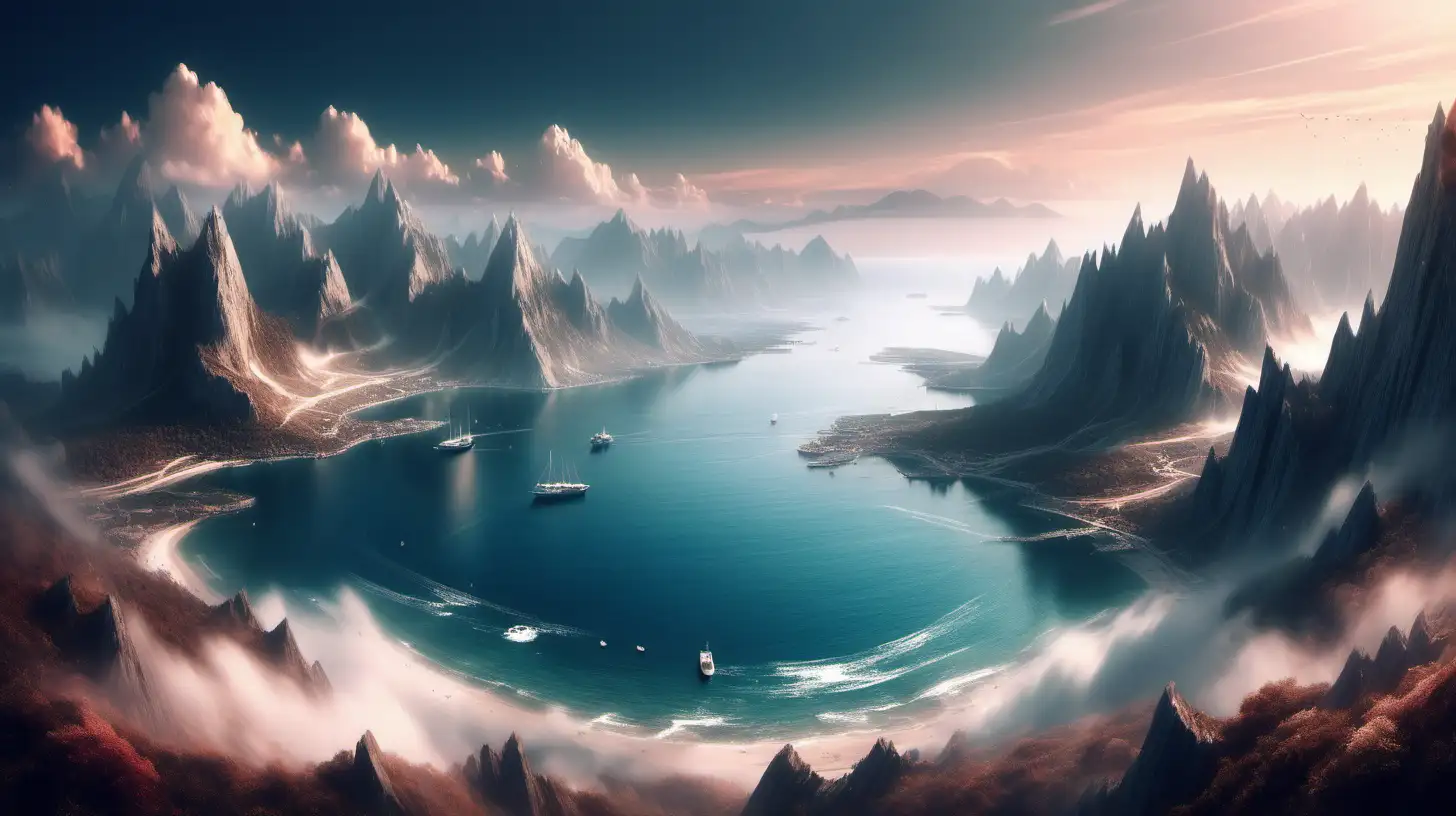 mountains, sea, dreamy landscape