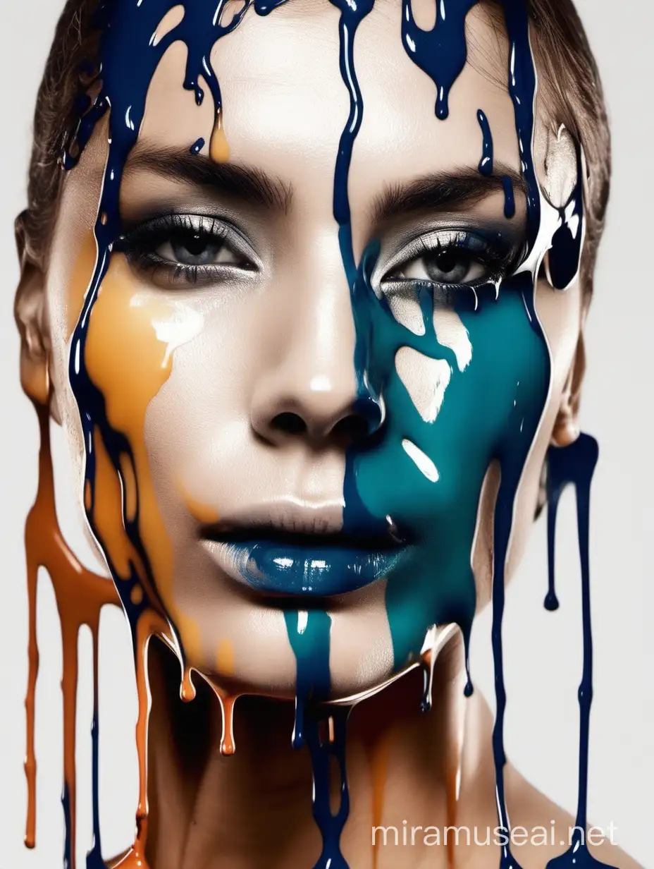 Abstract Portrait Womans Face in Liquid Color Spill Style