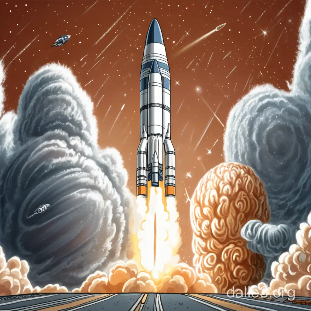 draw epic space rocket launch, in anime style