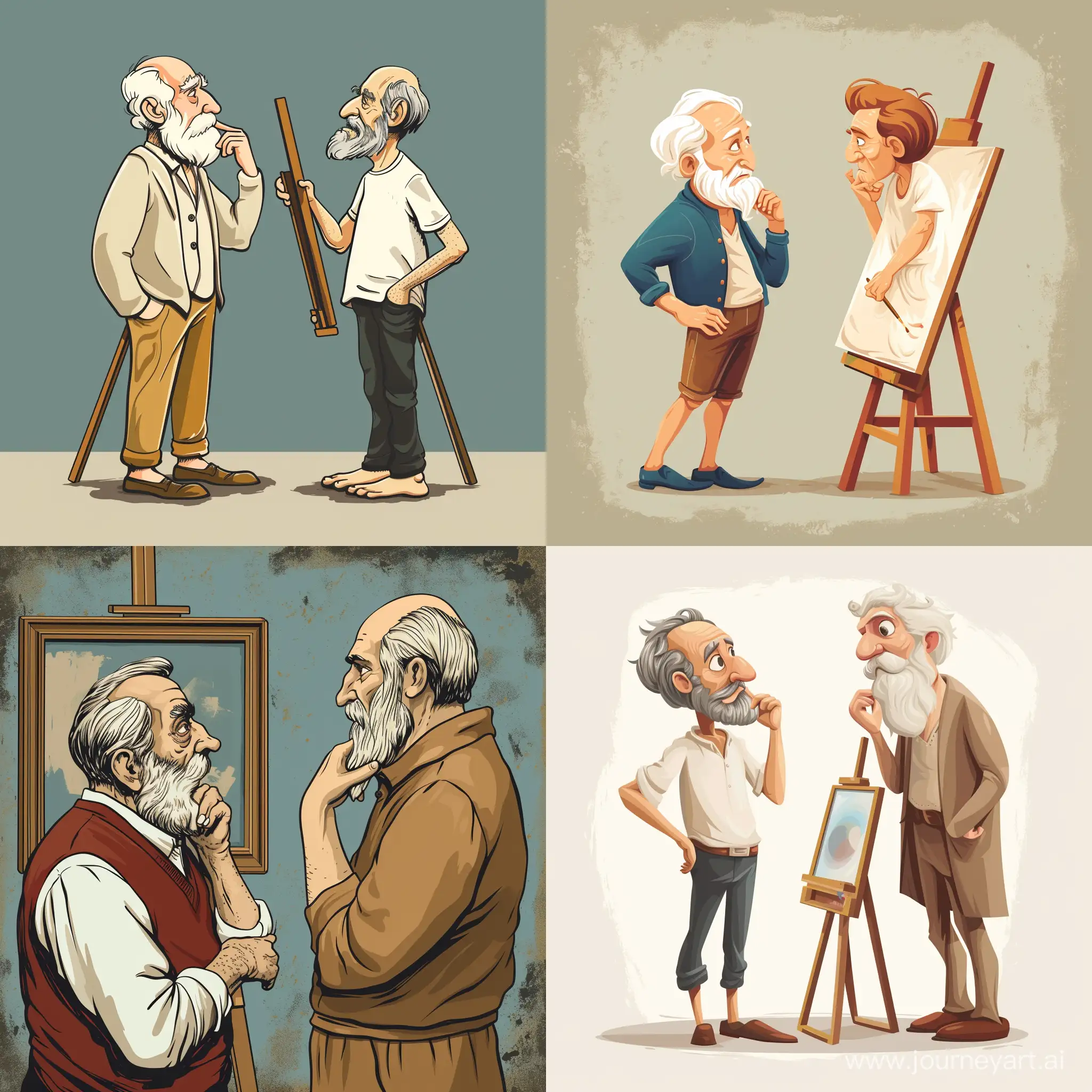 Vector man philosopher and old painter thinking