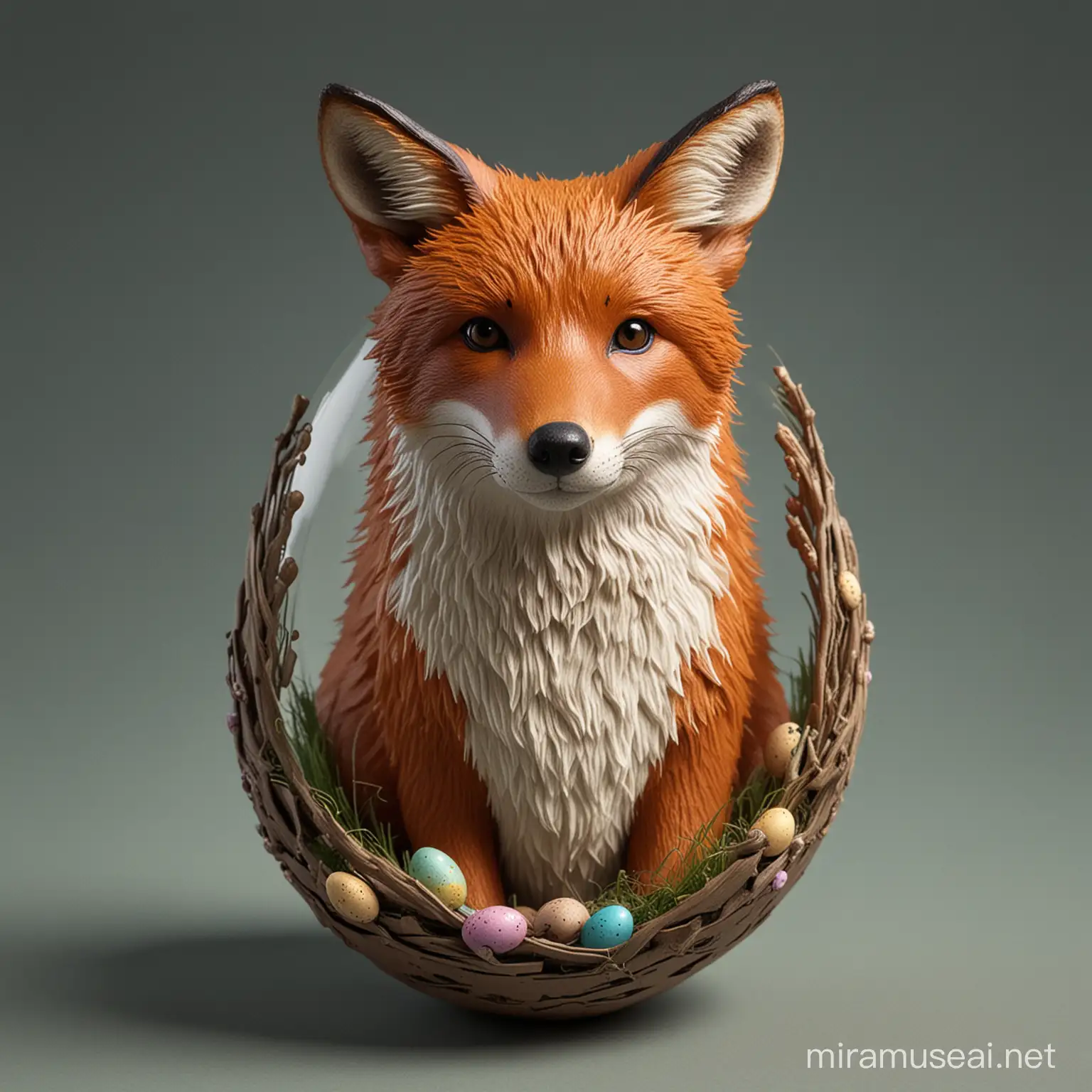 Realistic Easter Egg Fox Nestled in Spring Meadow