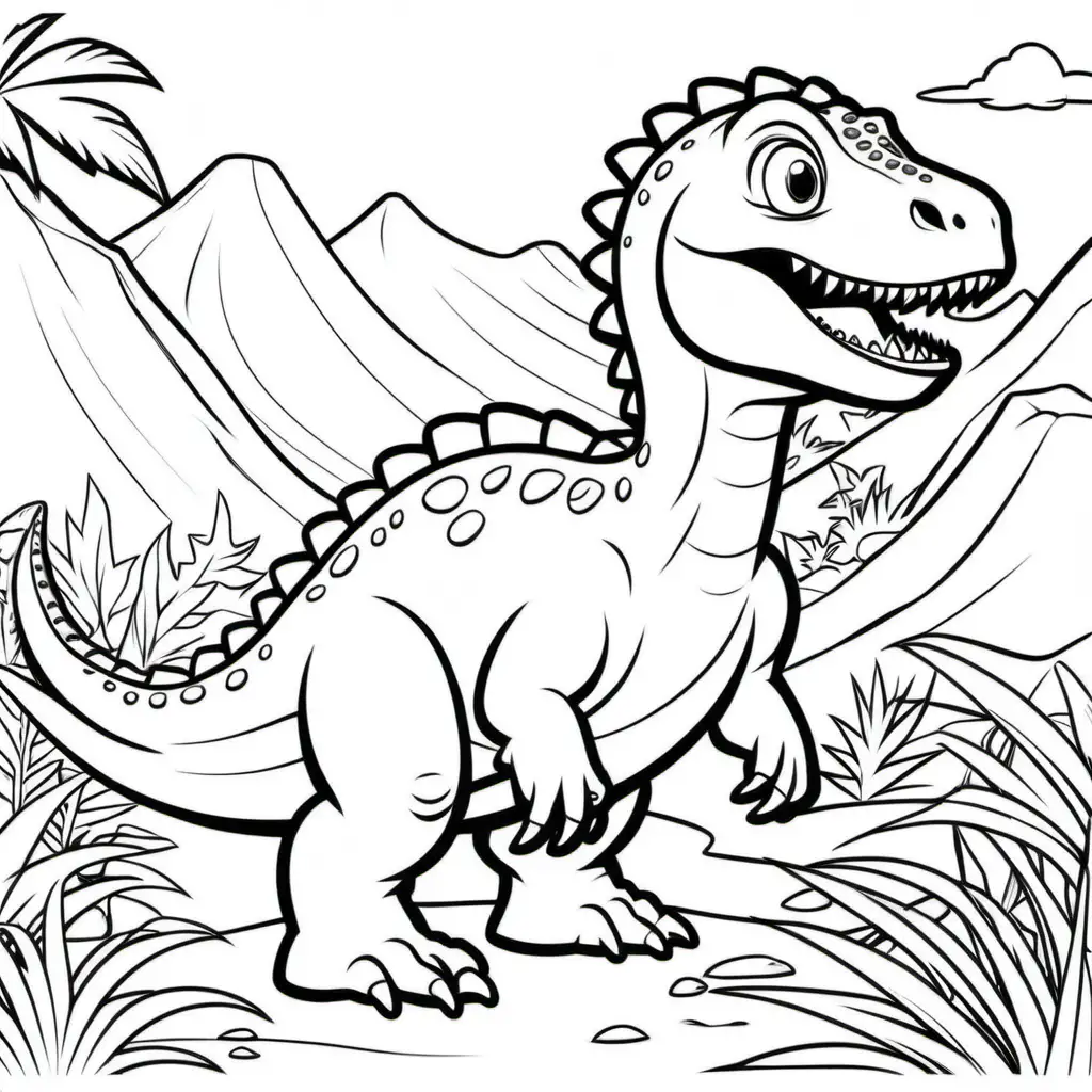 Herrerasaurus Cartoon Coloring Page for Kids Simple Thick Lines No Shading