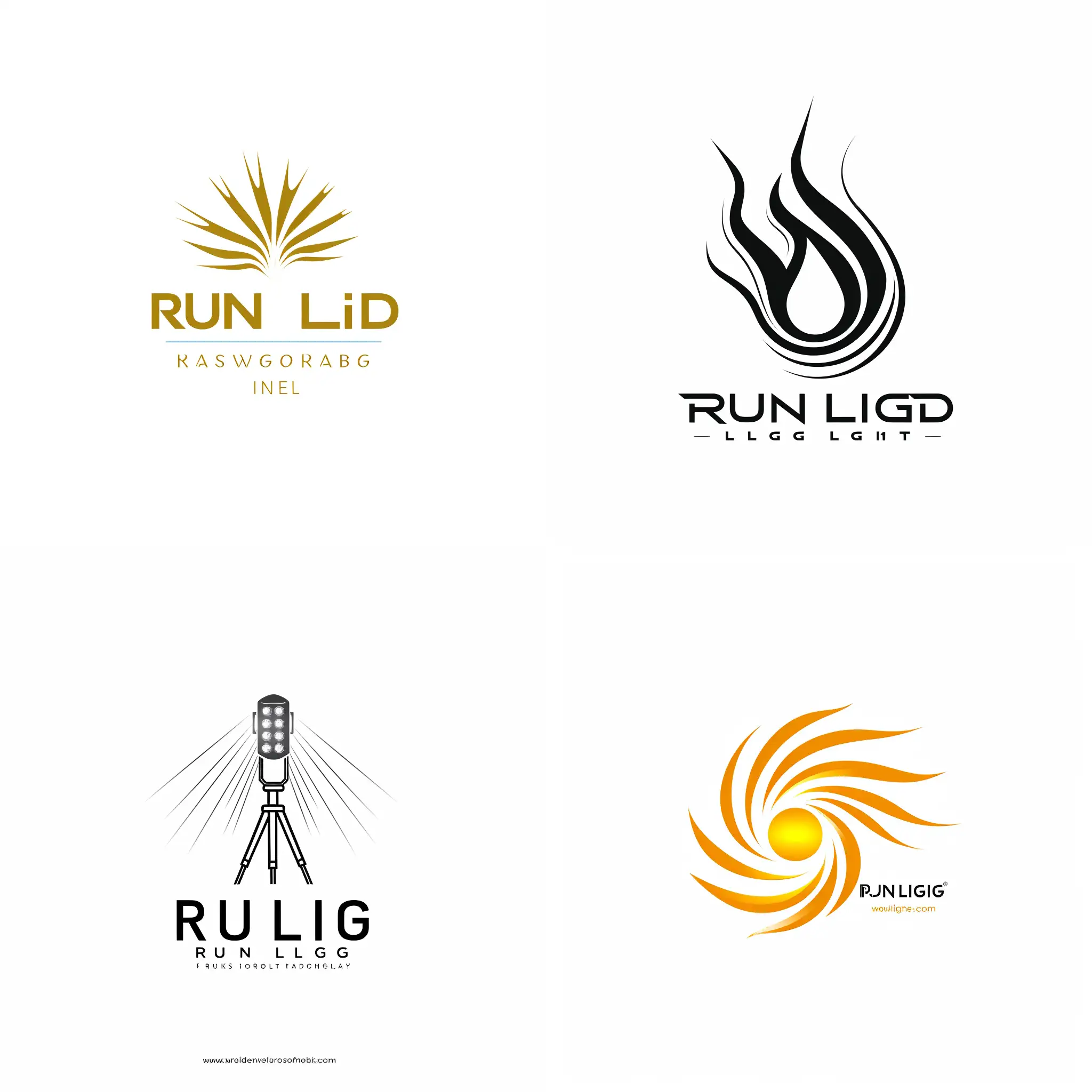 Создай логотип, на белом фоне, для компании, которая производит осветительное оборудование. Название компании: Run Light