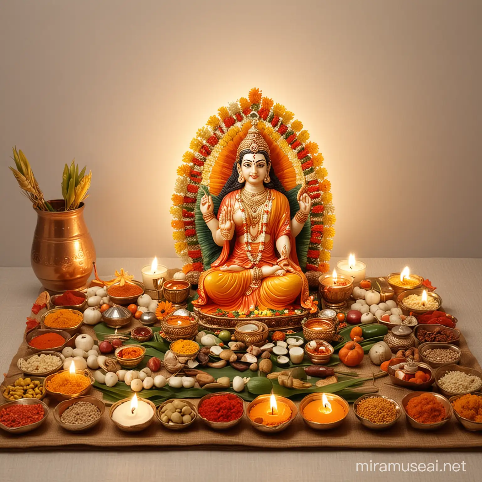 Traditional Puja Samagri Arrangement for Home Worship