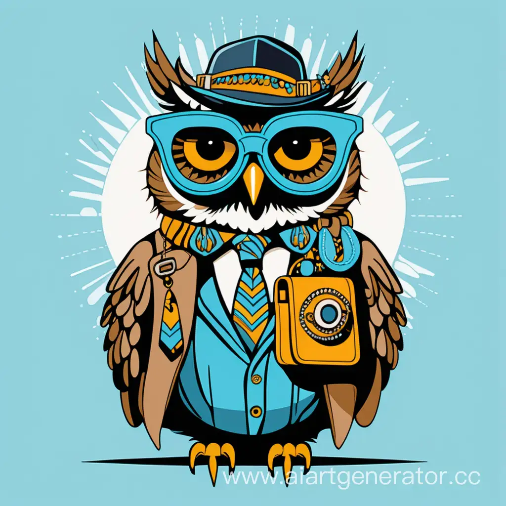 Fashionable-Owl-Illustration-with-Striking-Accessories-Vector-Art