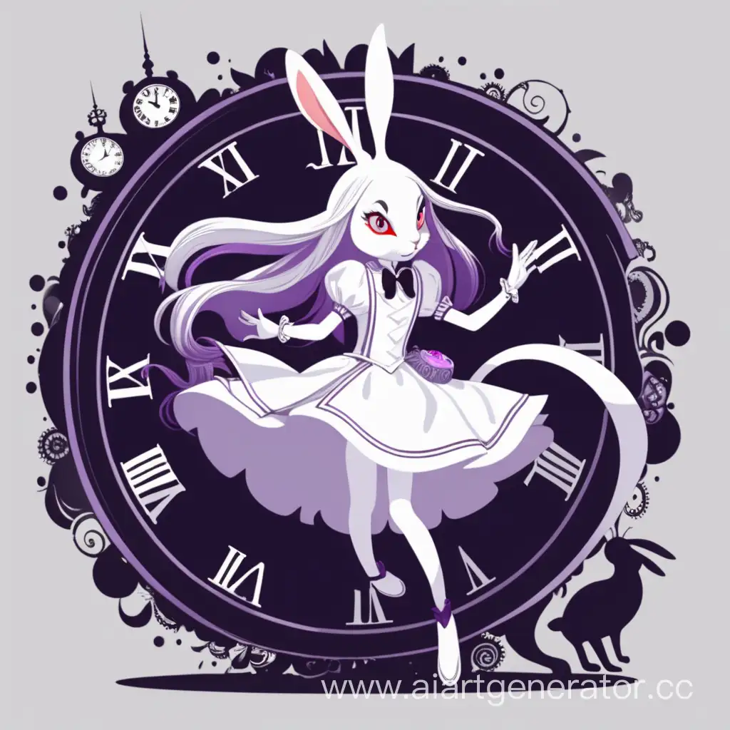 Enchanting-Time-Magic-Whimsical-Girl-in-White-Rabbit-Costume-with-Clock-Time-Stop-Splash-Art