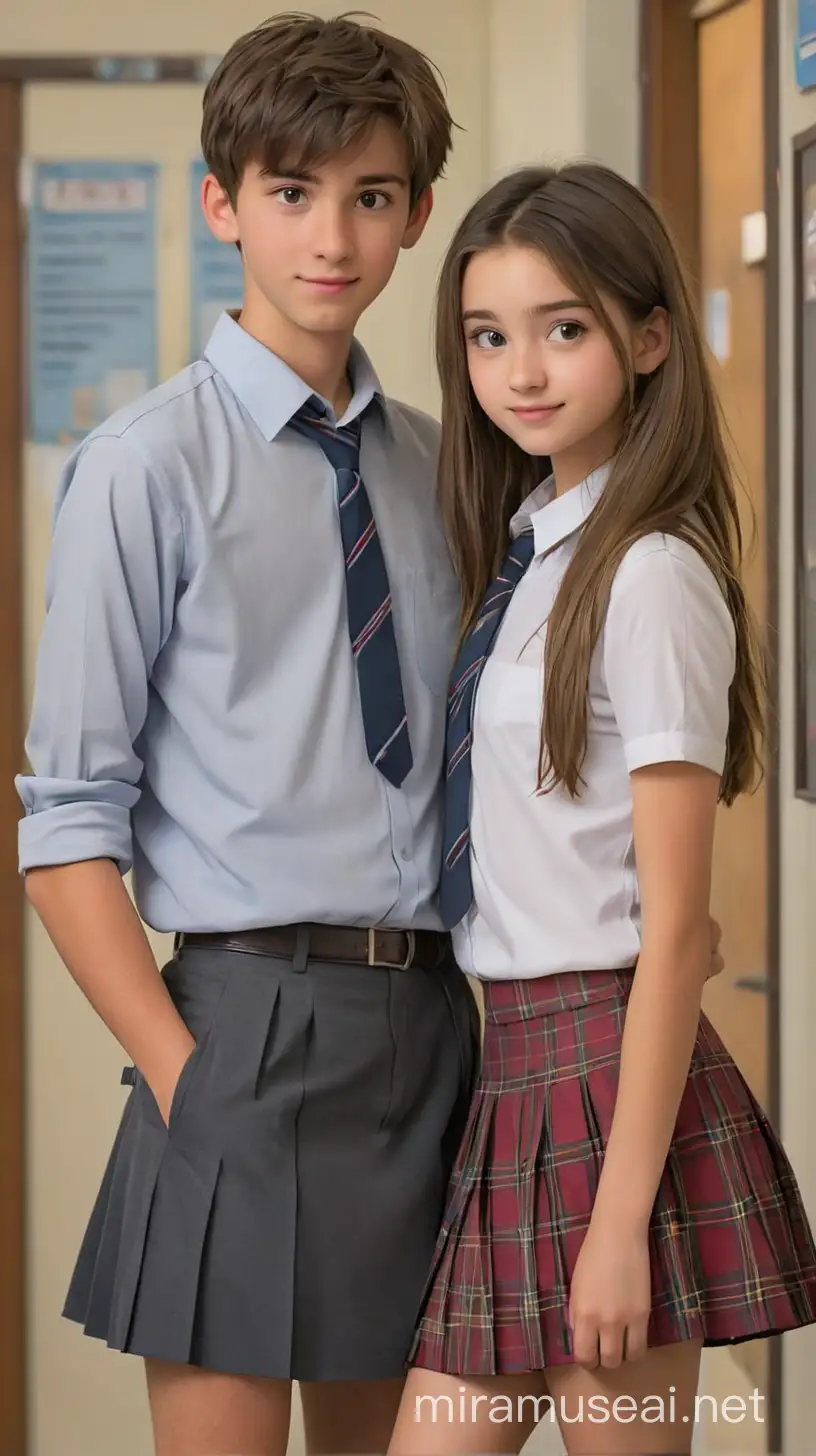 Teenage Couple in School Uniforms Hang Out Together