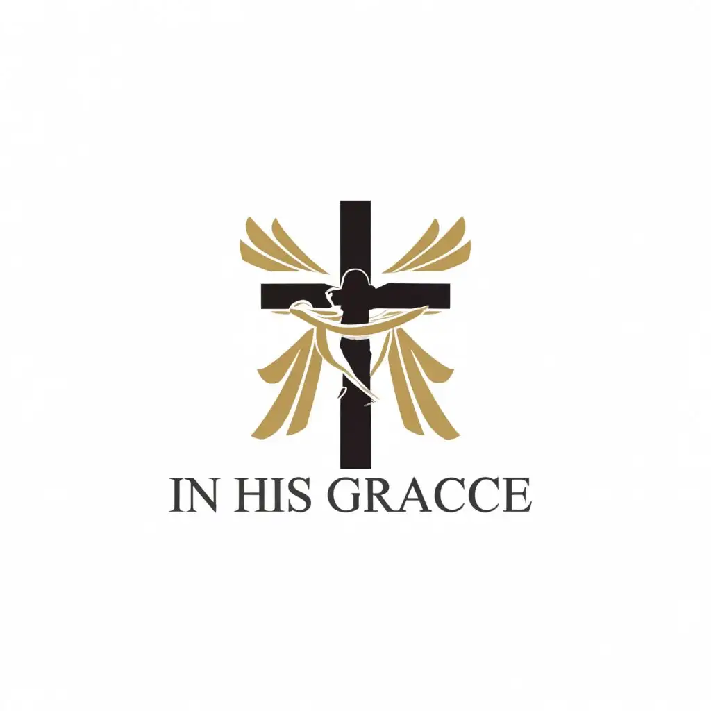 LOGO-Design-For-In-His-Grace-Elegant-Cross-with-Angel-Symbol-for-Retail-Branding