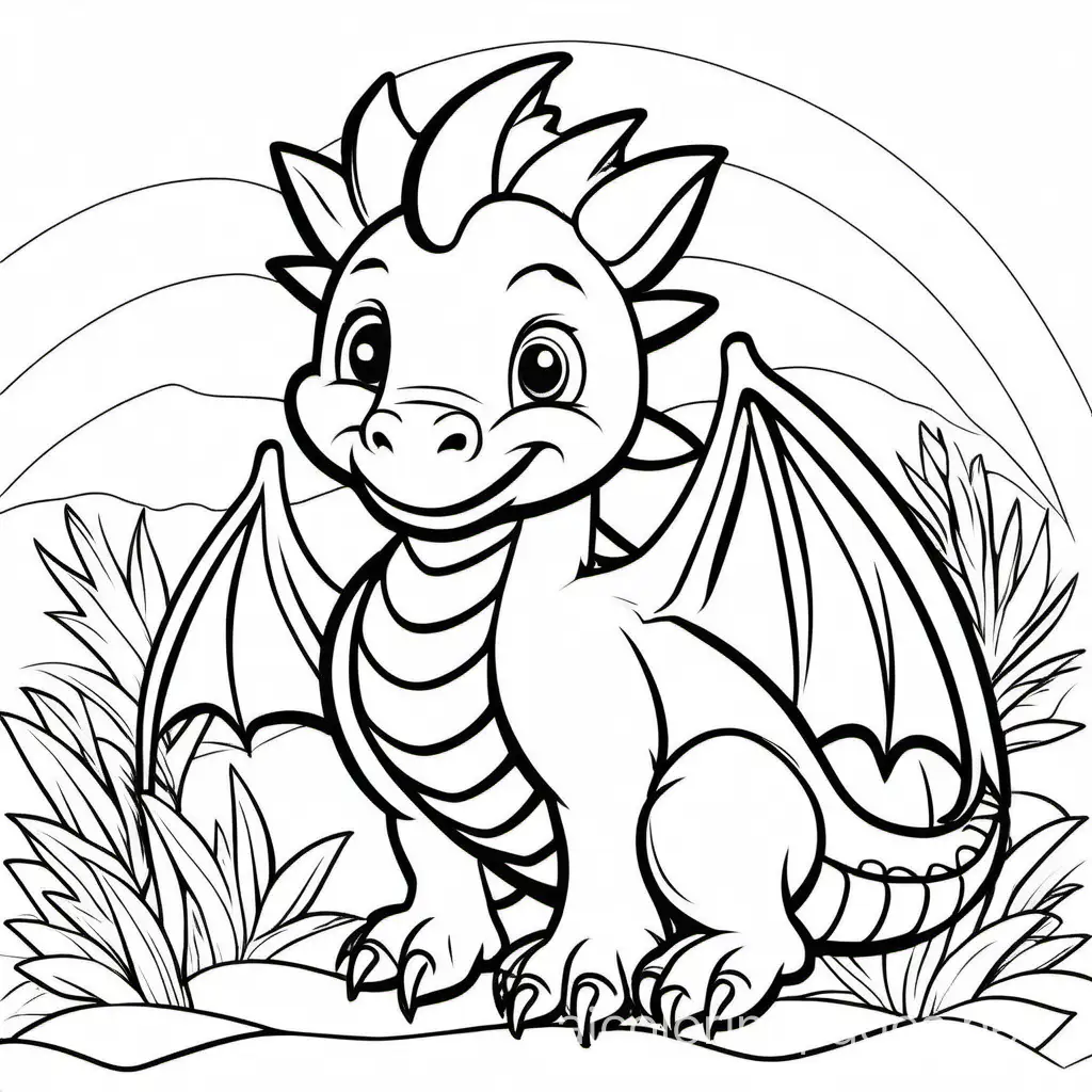 happy friendly playful DRAGON coloring book page for kids, Coloring Page, black and white, line art, white background, Simplicity, Ample White Space. The background of the coloring page is plain white to make it easy for young children to color within the lines. The outlines of all the subjects are easy to distinguish, making it simple for kids to color without too much difficulty, Coloring Page, black and white, line art, white background, Simplicity, Ample White Space. The background of the coloring page is plain white to make it easy for young children to color within the lines. The outlines of all the subjects are easy to distinguish, making it simple for kids to color without too much difficulty