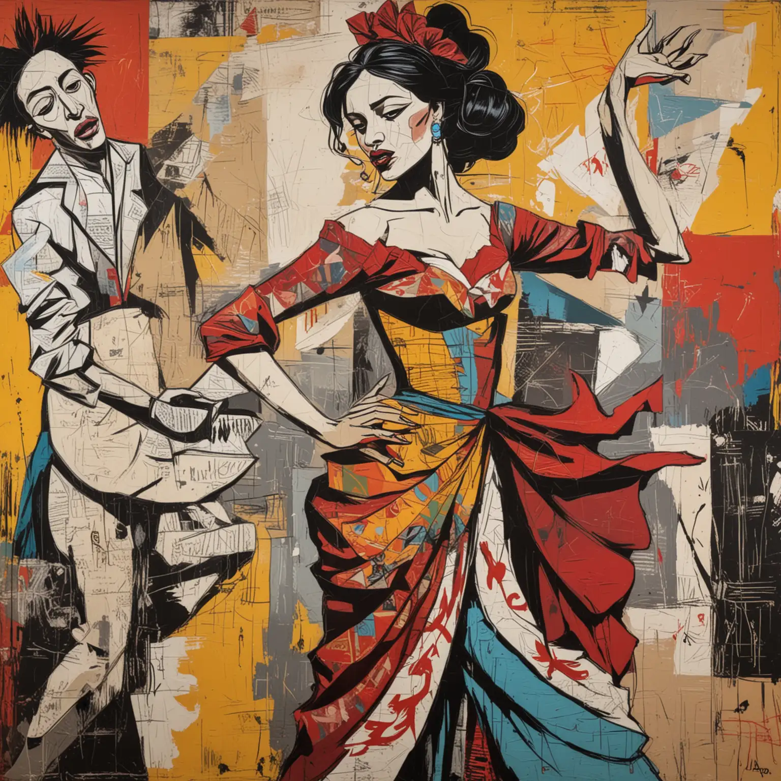 Flamenco Dancer Guernica Vibrant Basquiatinspired Multicolored Artistry