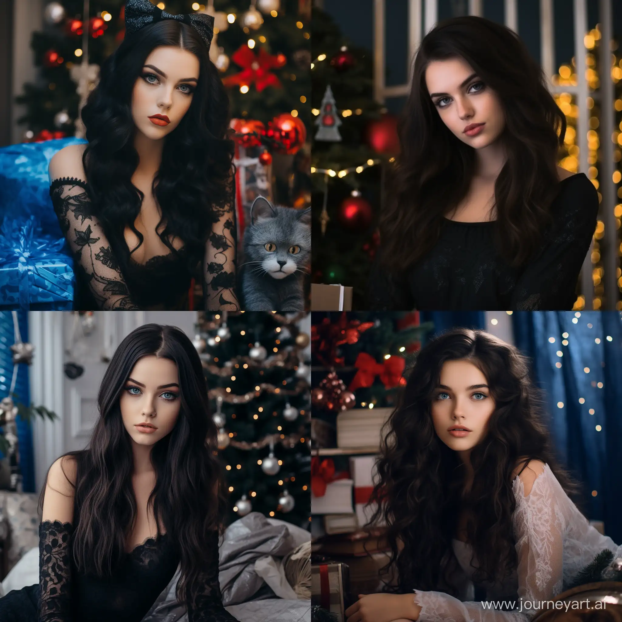 Festive-Home-Portrait-Adorable-Girl-with-Black-Hair-and-Blue-Eyes-Captures-Christmas-Charm