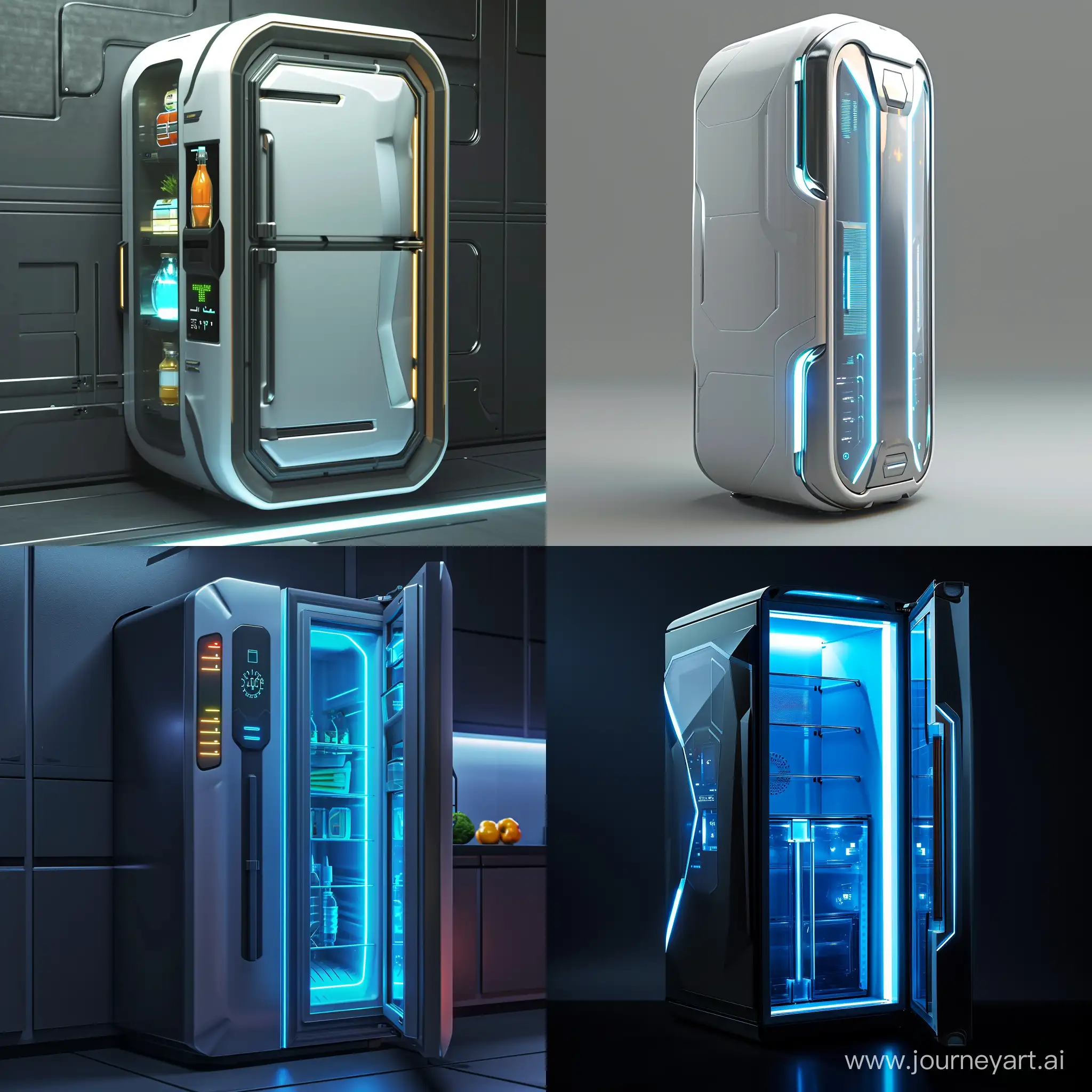 Futuristic fridge, high tech, smart materials, science fiction --v 6 