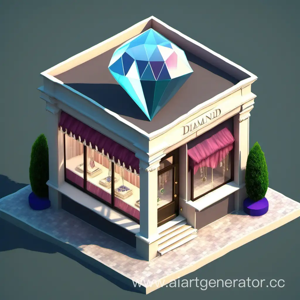 jewelry store lowpoly game model outside in the form of a big diamond