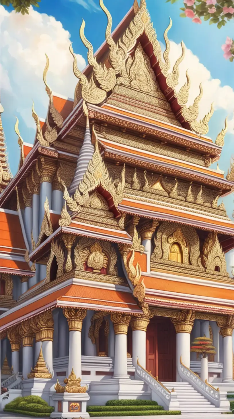 Anime Style Illustration of a Serene Thai Temple in Bangkok