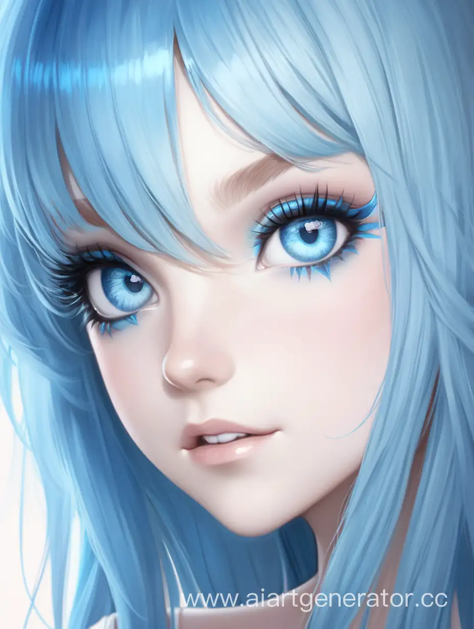 young woman. blue eyes and hair, and blue-white eyelashes. Fair skin.