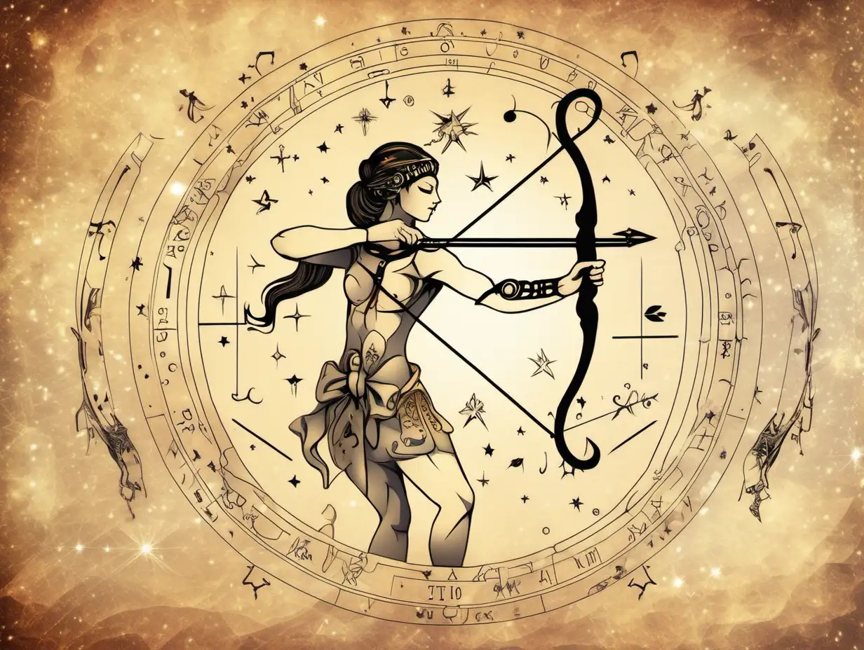 Sagittarius Zodiac Symbol with Bow Astrological Artwork