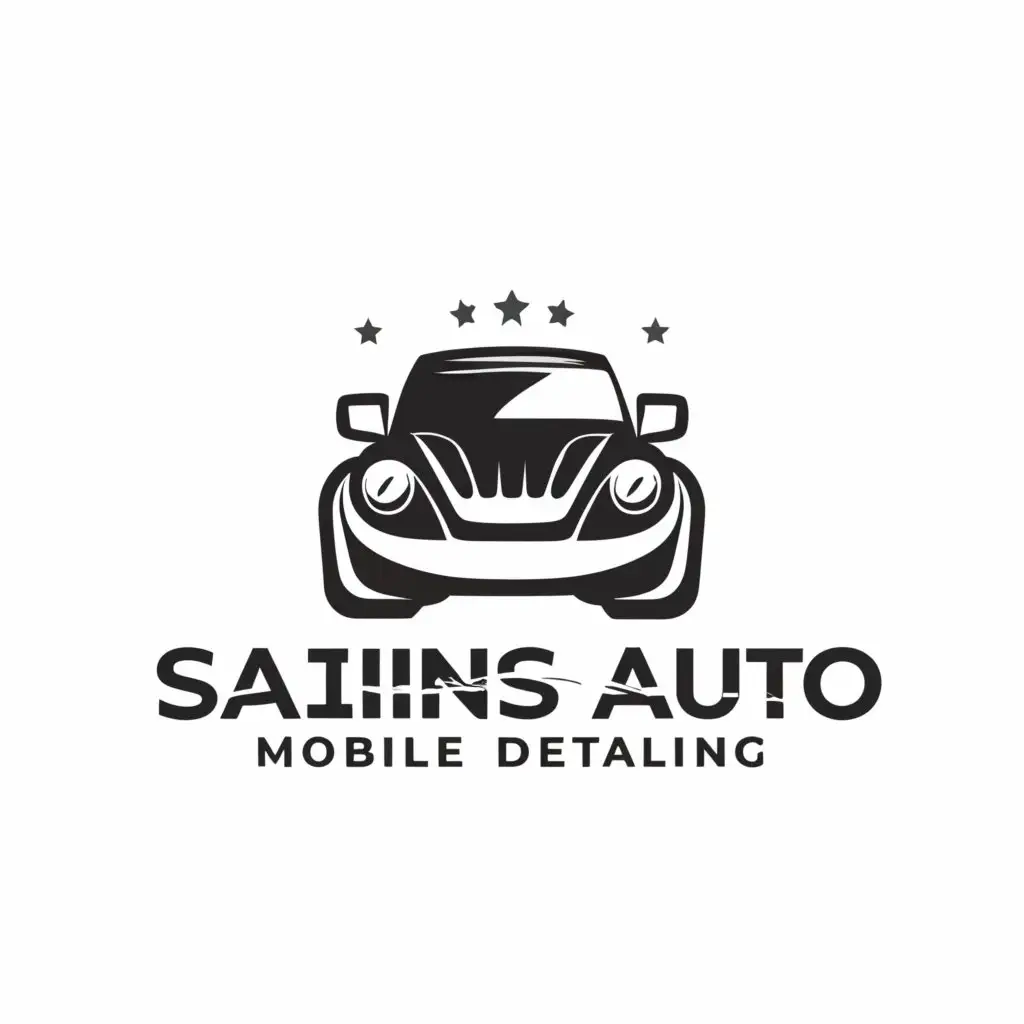 a logo design,with the text "SAINS auto mobile detailing", main symbol:car,Minimalistic,clear background