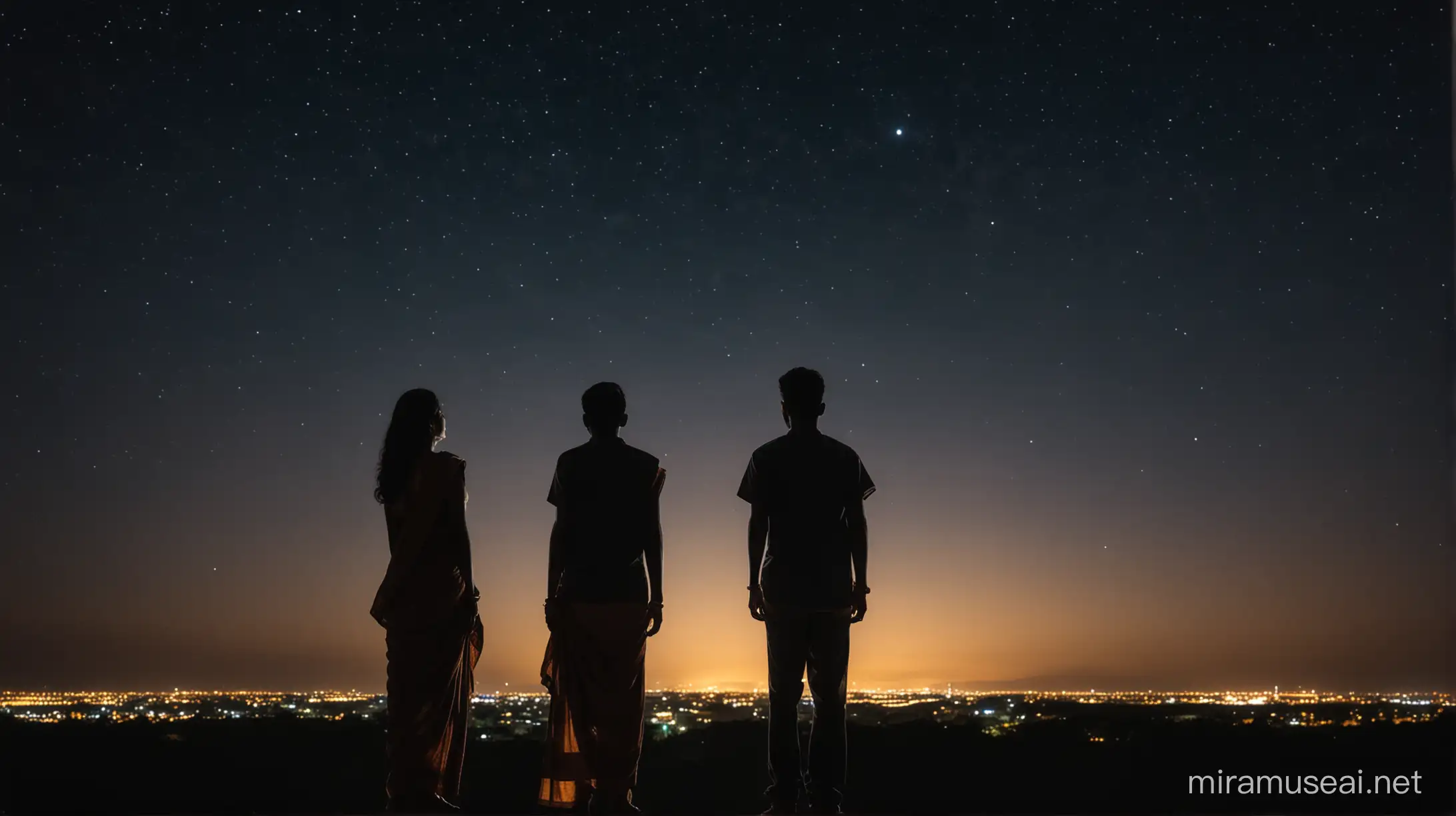 South Indian Couple Gazing at the Night Sky in Silhouette