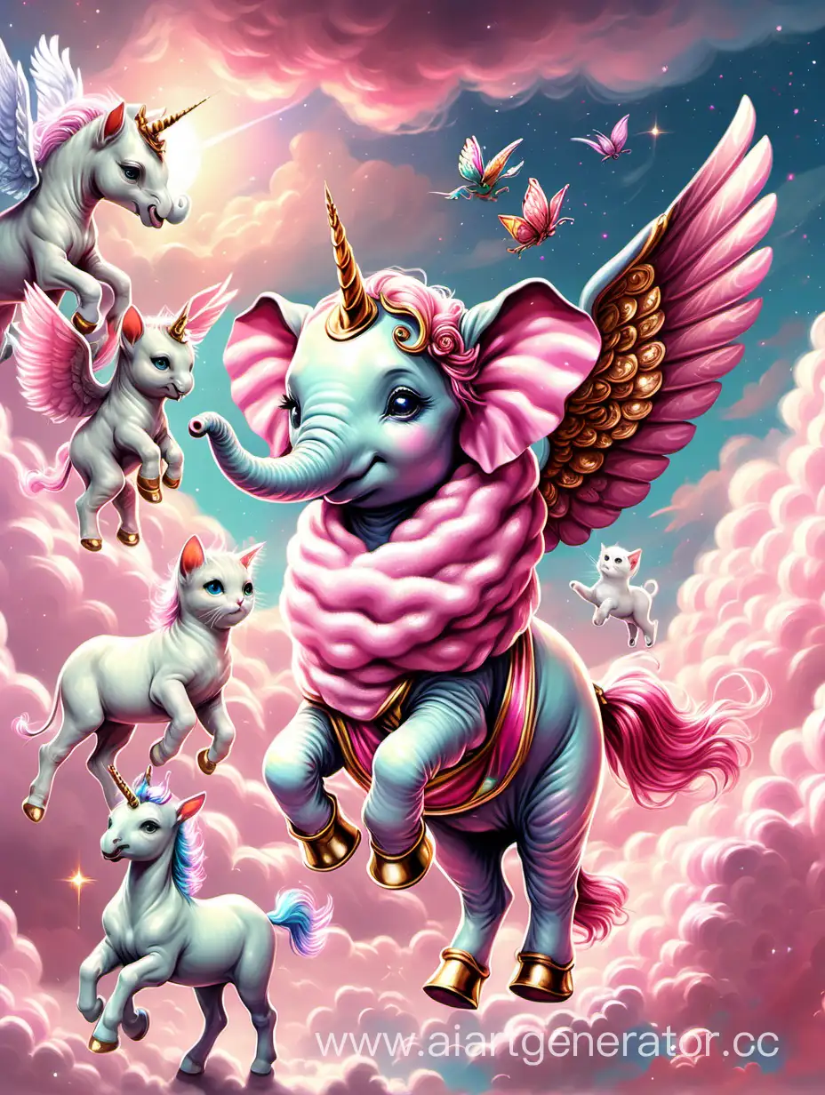 Whimsical-Sky-Scene-Elephant-and-Kitten-Clouds-with-Unicorn-and-Pegasus