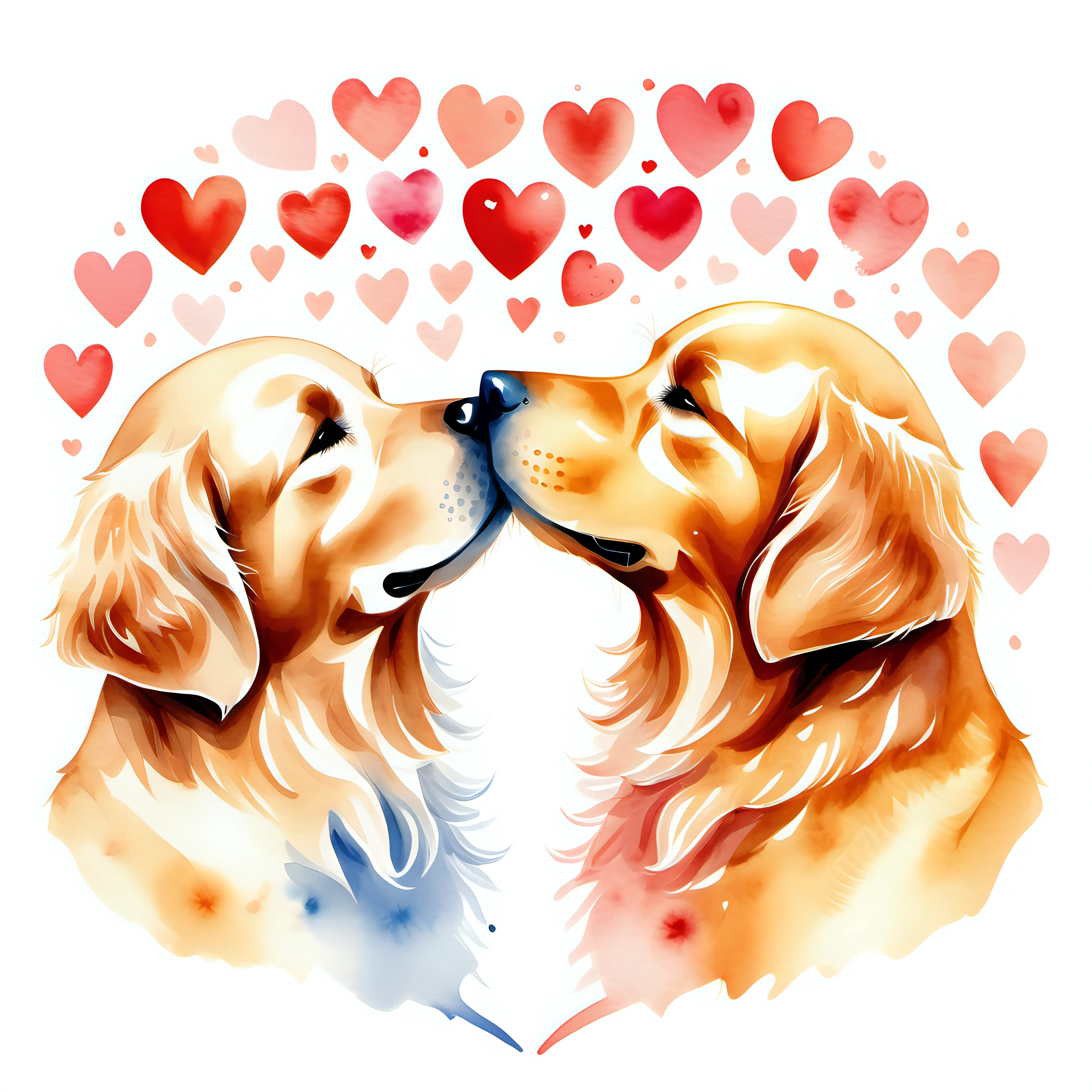 Heartwarming Watercolor Illustration Golden Retrievers Nose Touch