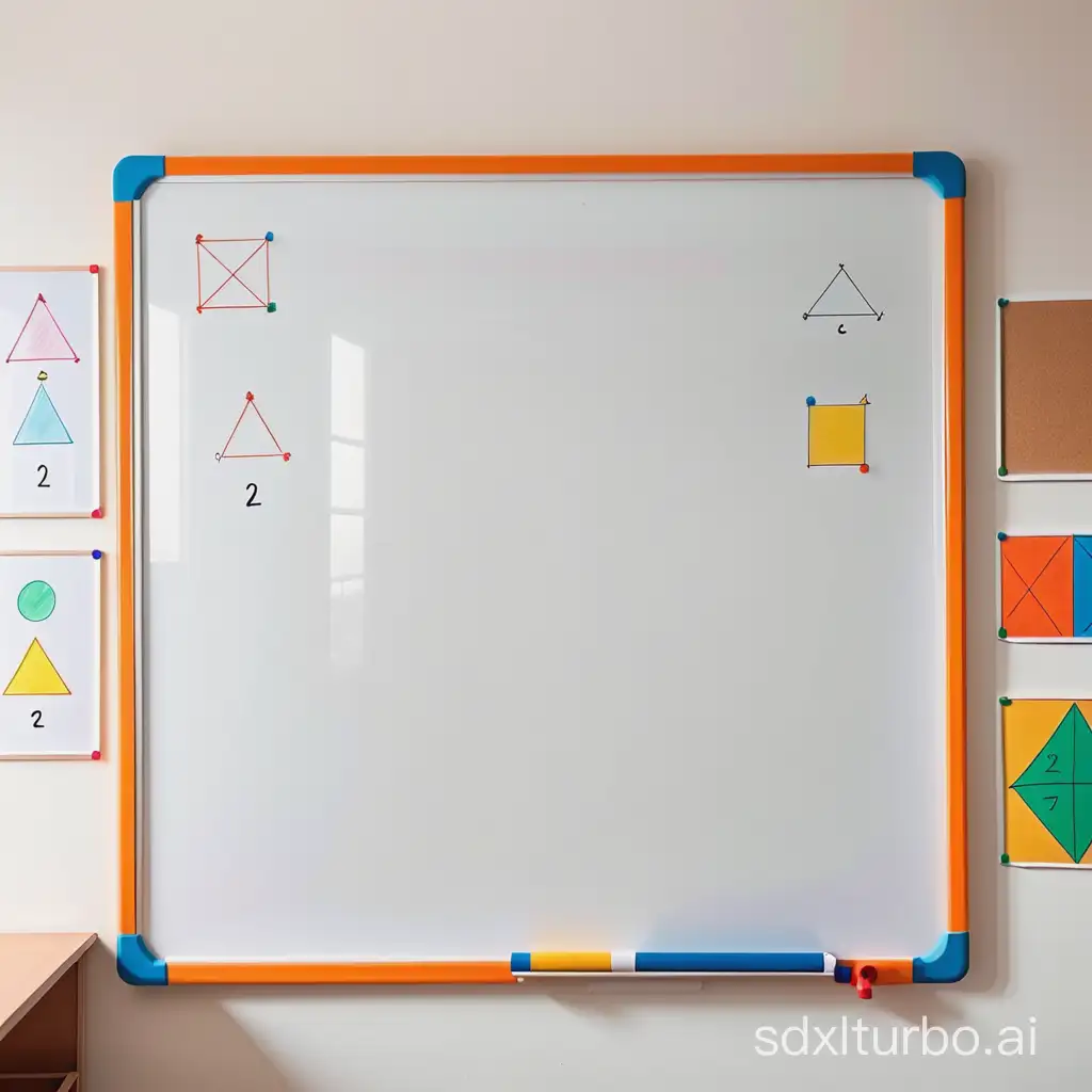 a white board in a classroom, 2nd grade of primary school Geometry shape drawing on the white board