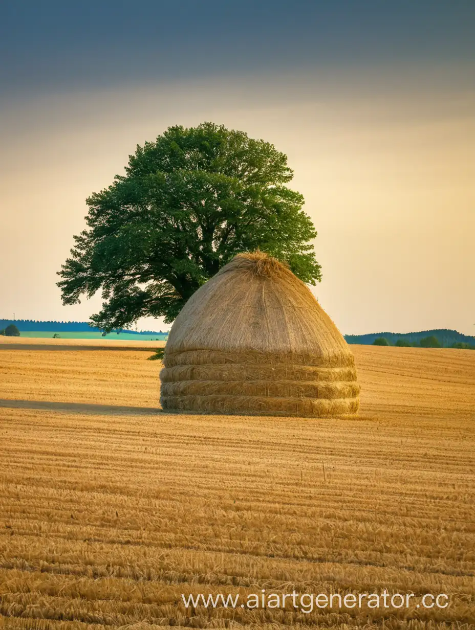 Serene-Landscape-Haystack-Tree-and-Field-Harmony