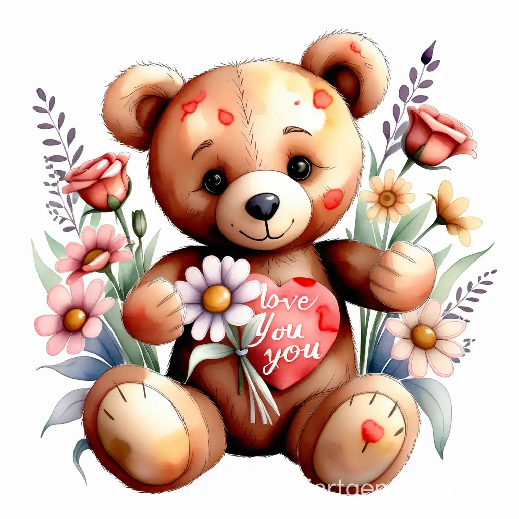 Adorable-Teddy-Bear-with-I-Love-You-Flowers-in-Watercolor-Style