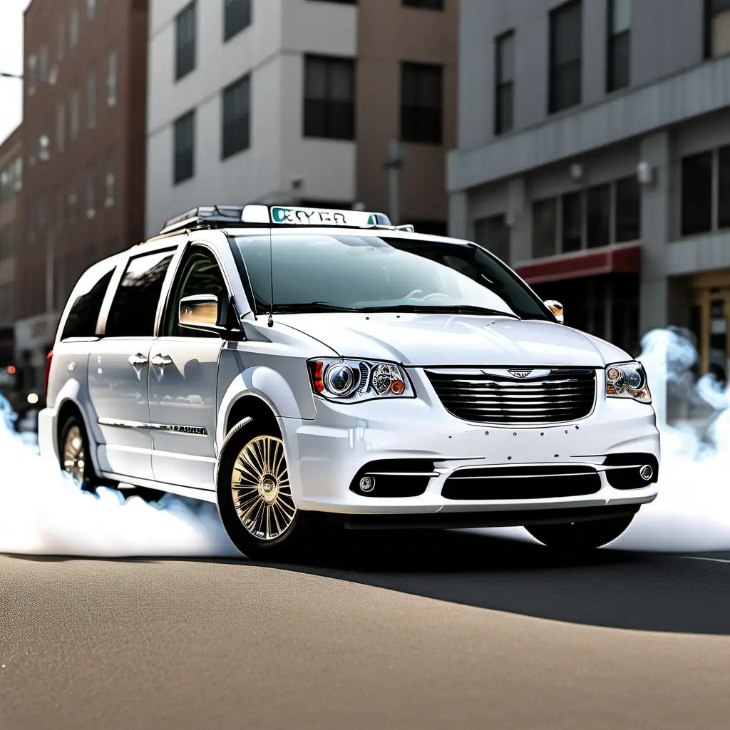 Urban Taxi Scene White Chrysler Town Country in Realistic Setting