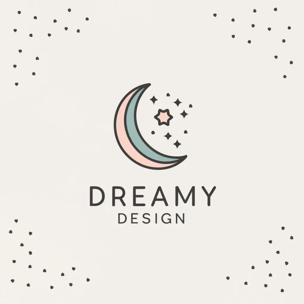 a logo design,with the text "dreamy design", main symbol:A logo
incorporating a crescent moon
and stars, evoking a sense of
imagination, creativity, and the
company's specialization in
graphic design.,Minimalistic,clear background