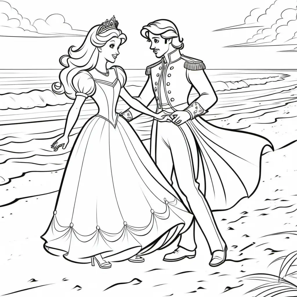 Enchanting Beach Dance Princesses and Princes Coloring Pages