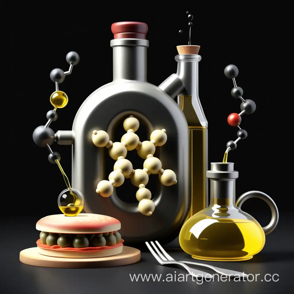 Vintage-Molecular-Cuisine-Logo-with-Oil-Elements-on-Black-Background