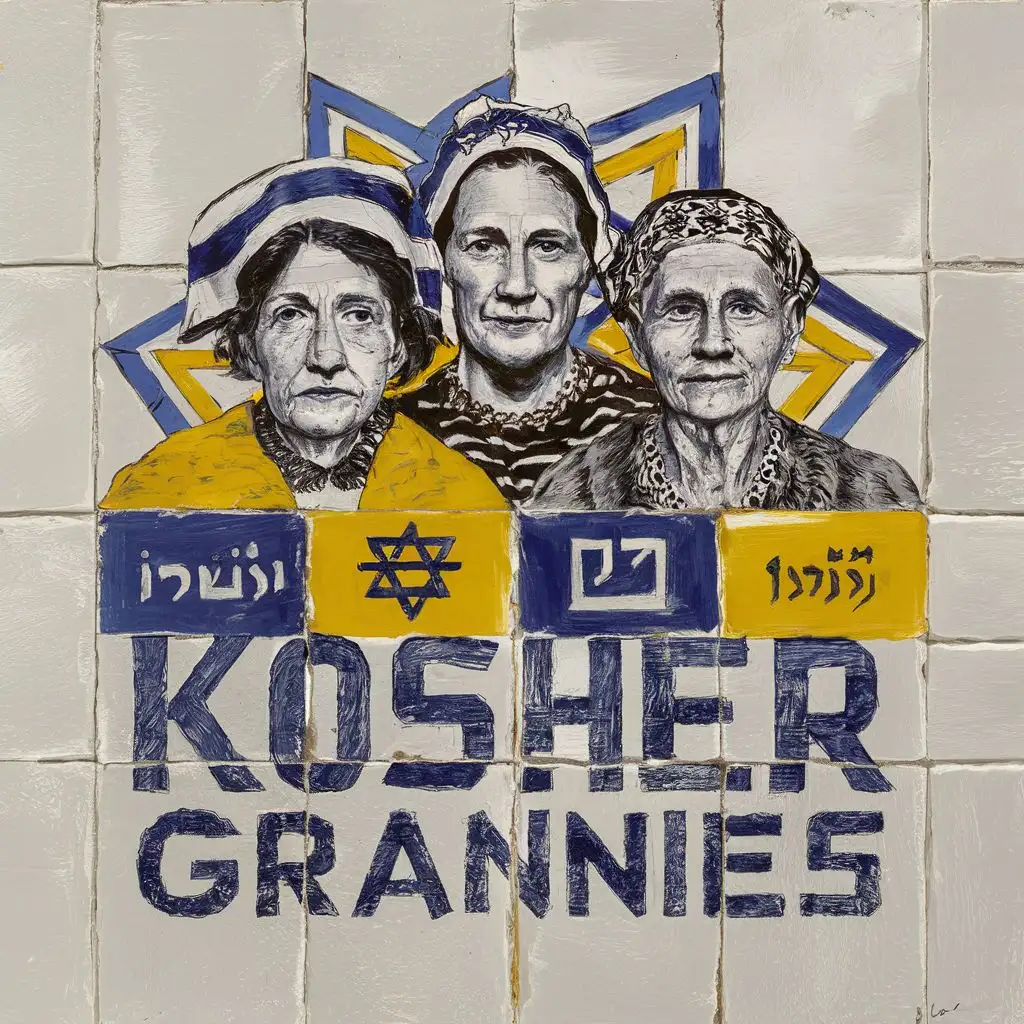 LOGO-Design-For-Kosher-Grannies-Vibrant-Yellow-Blue-and-White-with-Historical-and-Modern-Jewish-Inspirations
